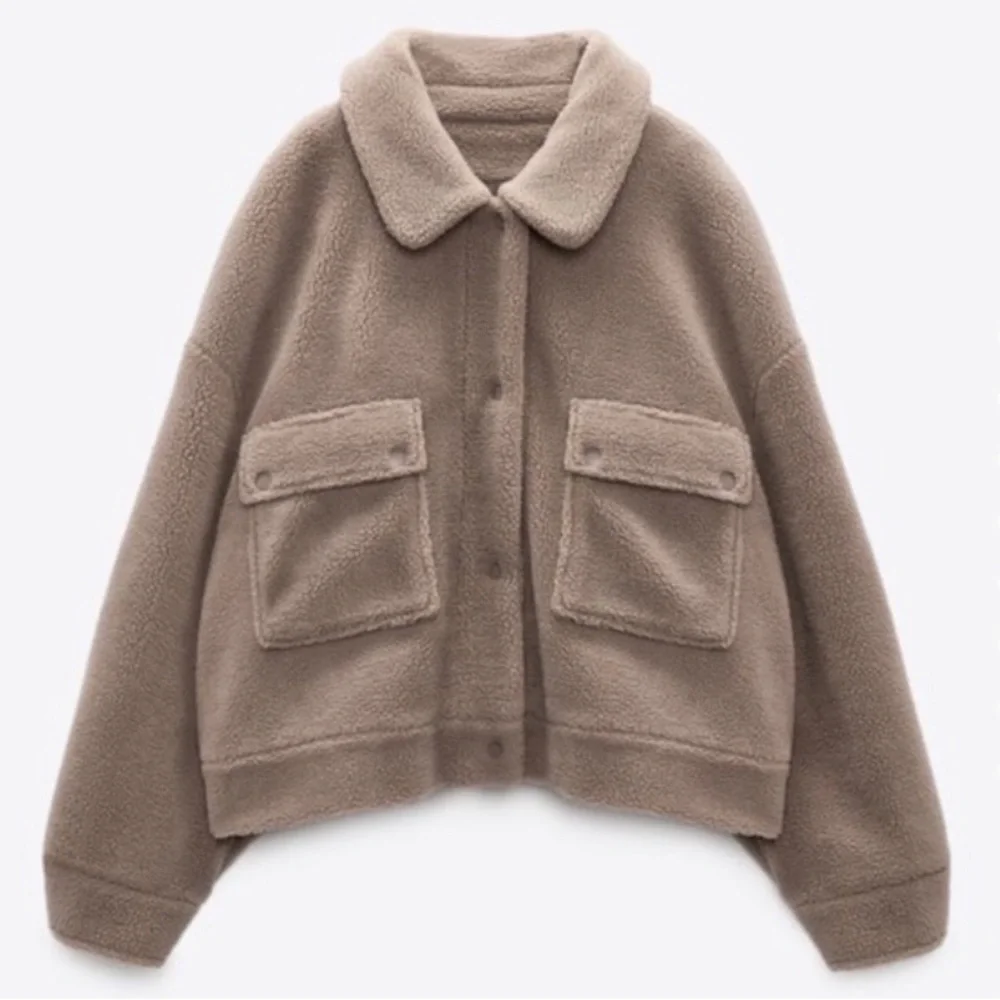 ZARA Balloon Puffed Bomber Jacket - shearling teddy fleece - Picture 4 of 6